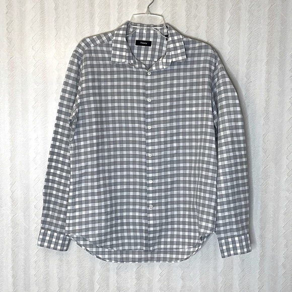 🆕 THEORY Button Up Plad Shirt Size M - Picture 2 of 5